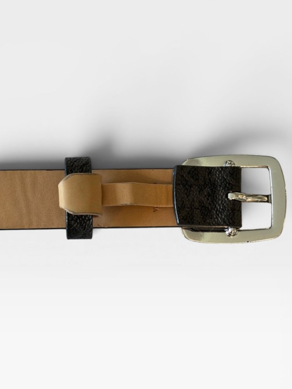 Michael Kors Black MK Logo Skinny Belt Silver Buckle Size XL - Picture 9 of 11